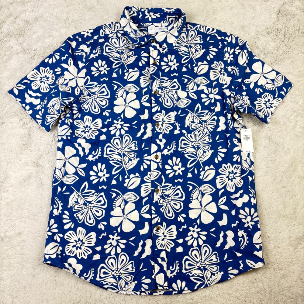NEW Old Navy Men Floral Button‎ Down Shirt Everyday Regular Fit Tropical Aloha M